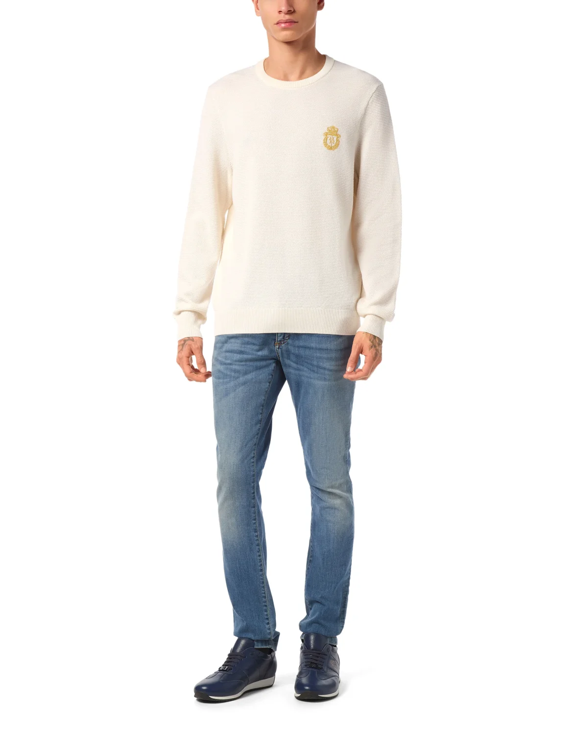 Embroidered Wool Silk Round Neck Pullover, цвет: Бежевый