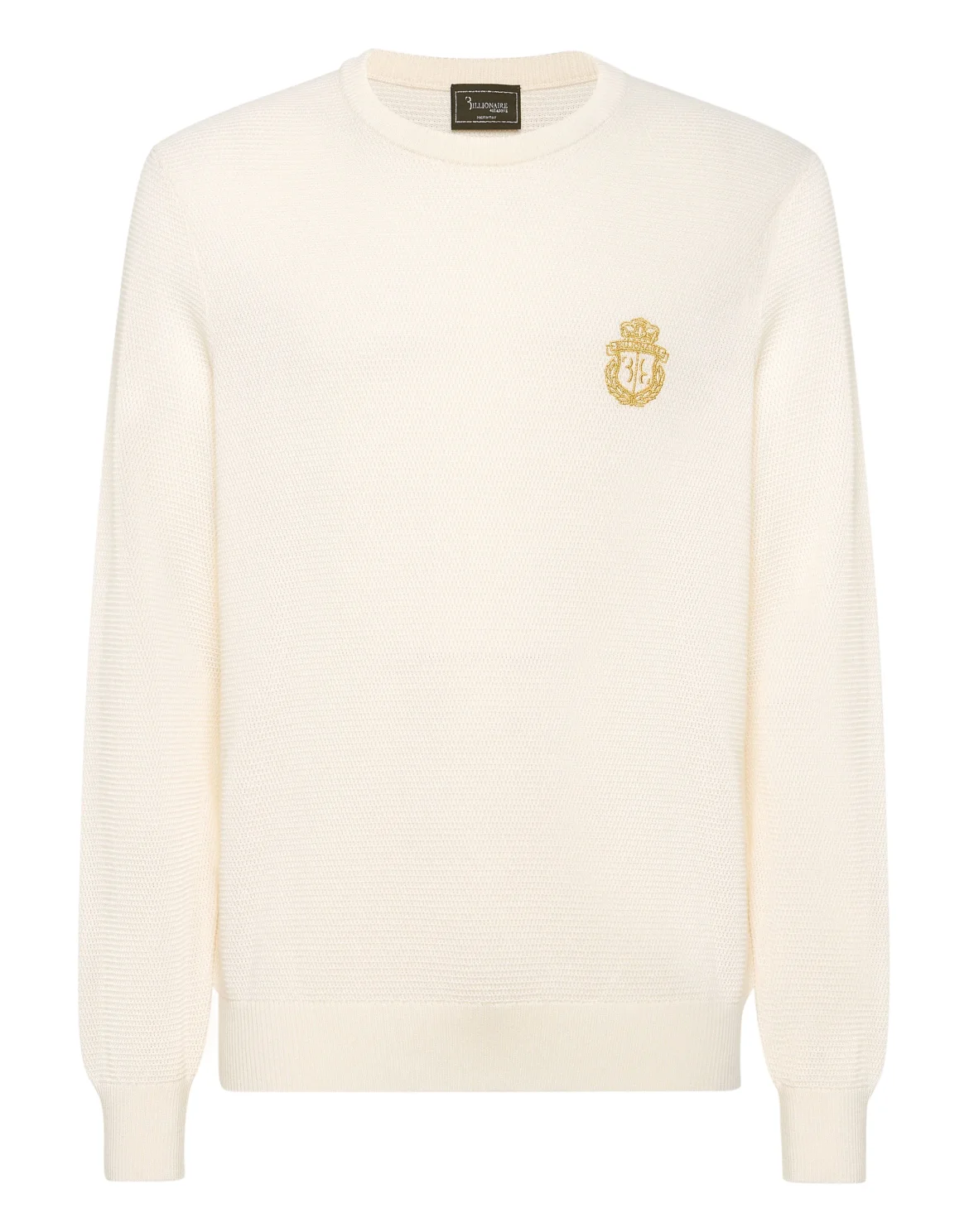 Embroidered Wool Silk Round Neck Pullover, цвет: Бежевый