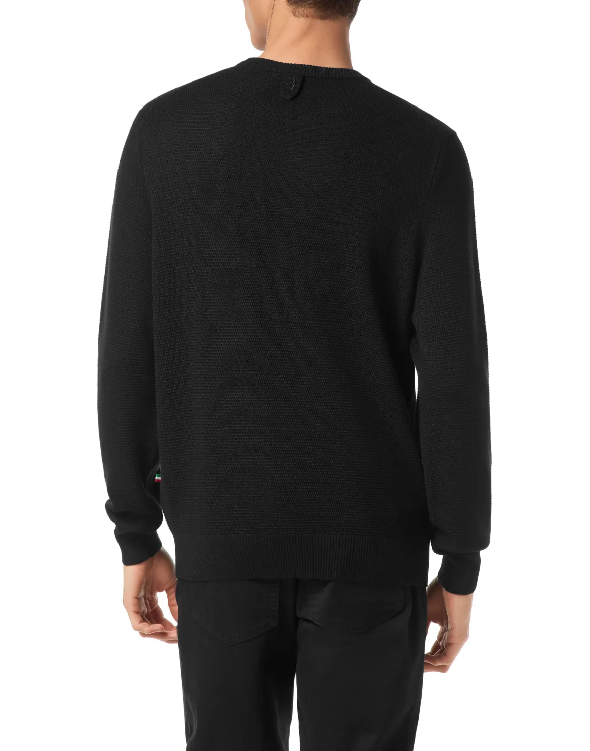 Embroidered Wool Silk Round Neck Pullover, цвет: Черный