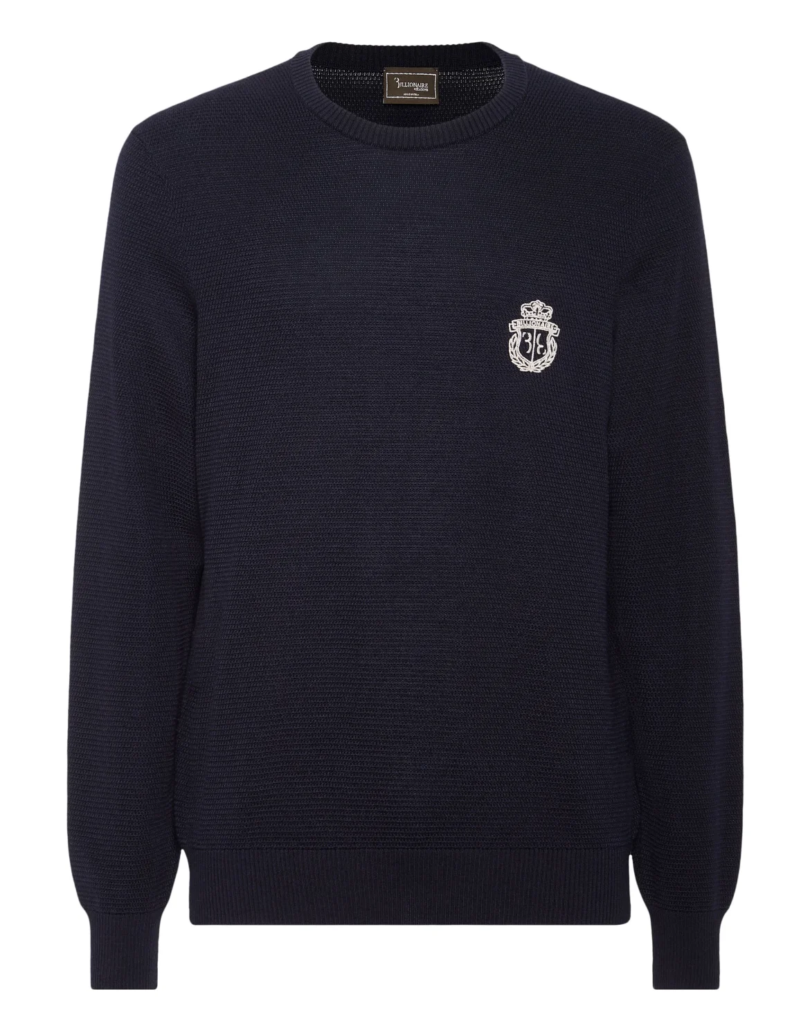 Embroidered Wool Silk Round Neck Pullover, цвет: Синий