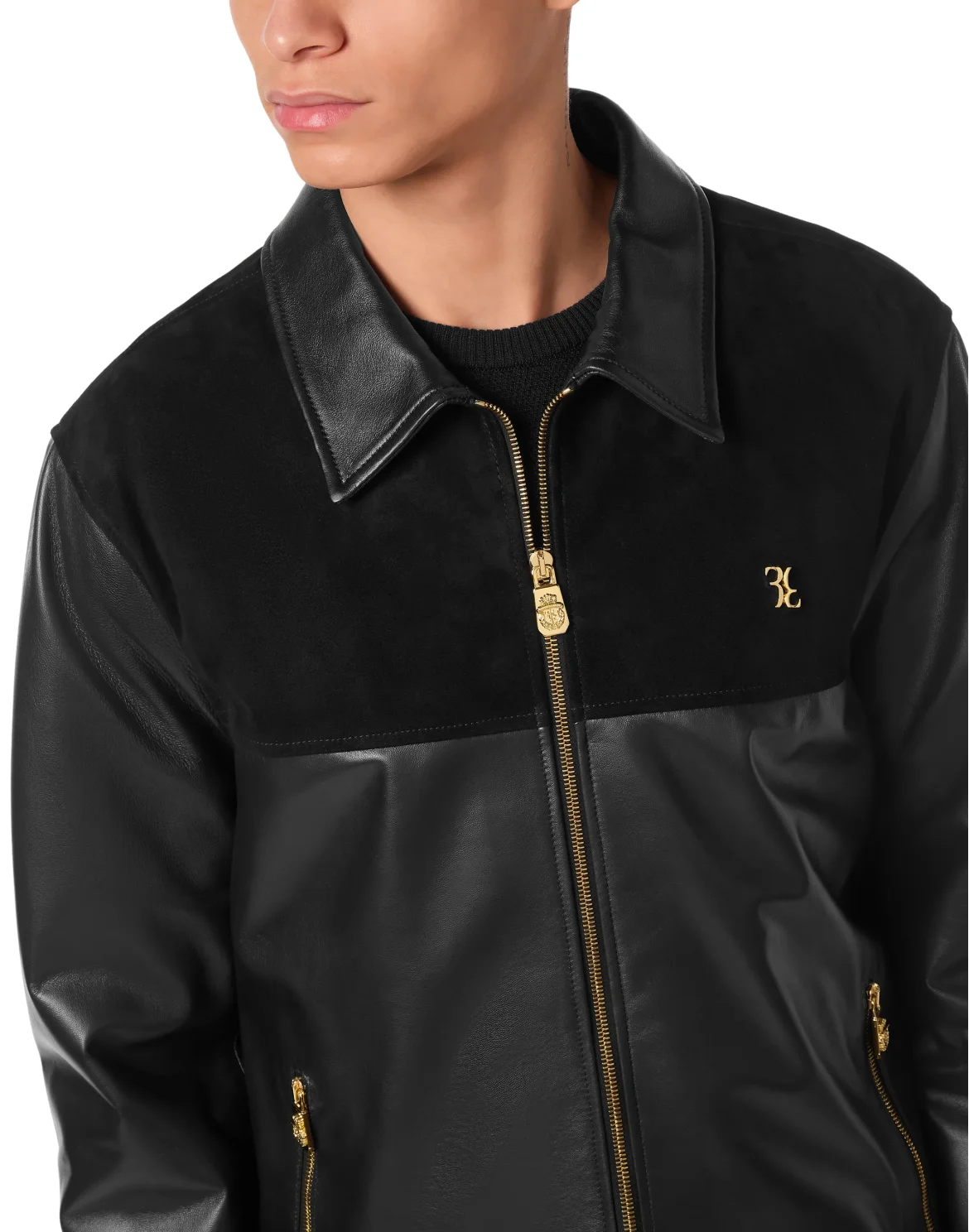 Nappa and Suede Blouson, цвет: Черный