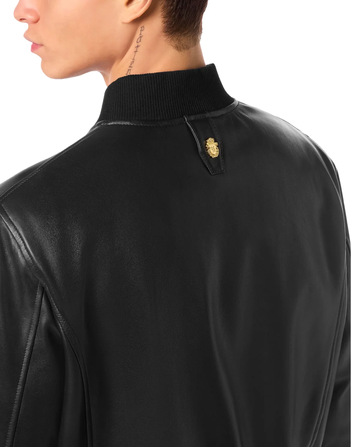 Basic Leather Bomber, цвет: Черный