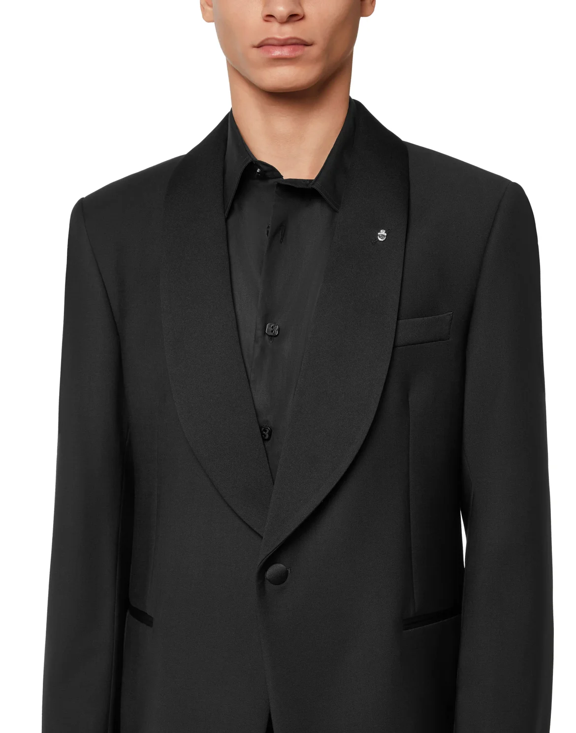 Wool and Satin Regular Fit Tuxedo Blazer, цвет: Черный