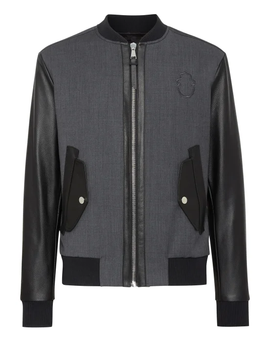 Wool Bomber Leather Insert Crest