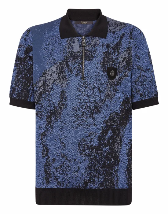 Jacquard Cotton Wool Zipped Polo Shirt