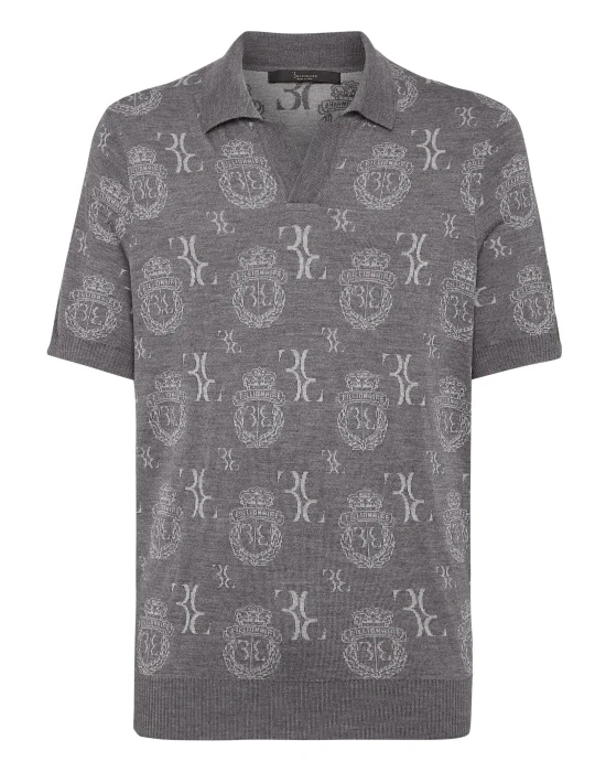 Wool Silk Jacquard Polo Shirt
