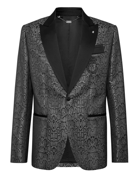 Jacquard Blazer with Satin Inserts