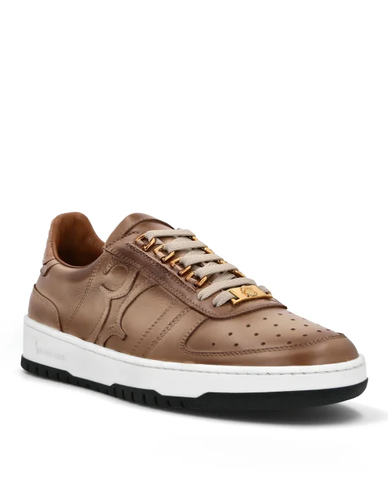 Croco Printed Leather Lo-Top Sneakers