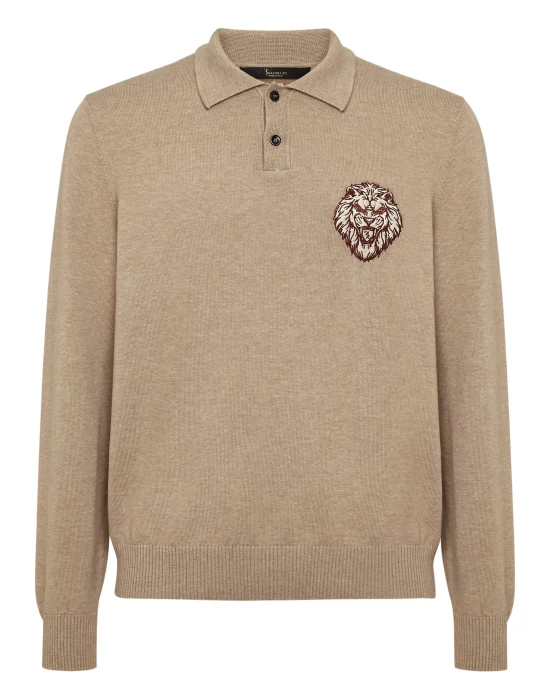 Wool/Cotton Pullover Polo-Neck LS