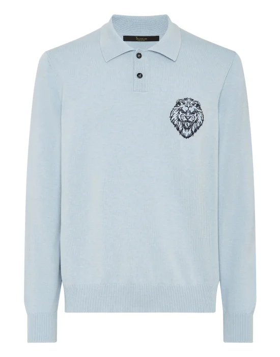 Wool/Cotton Pullover Polo-Neck LS