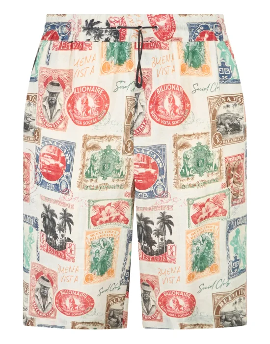 Printed Linen Shorts Stamps