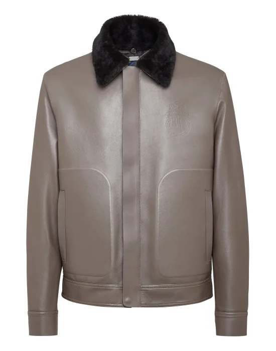 Leather Blouson with fur collar Crest