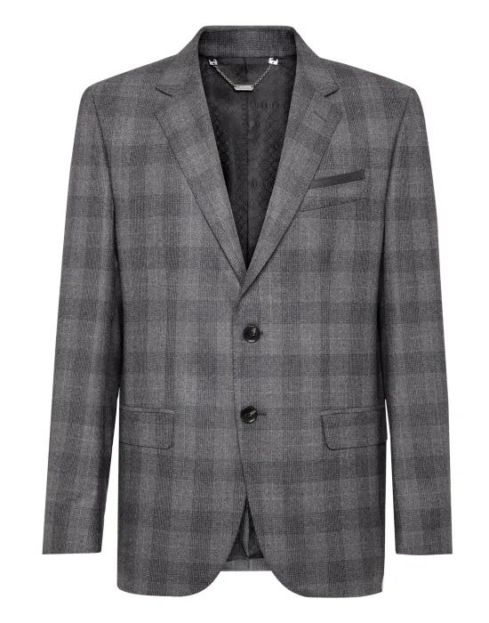 Wool Blazer Tailored Fit Check Crest