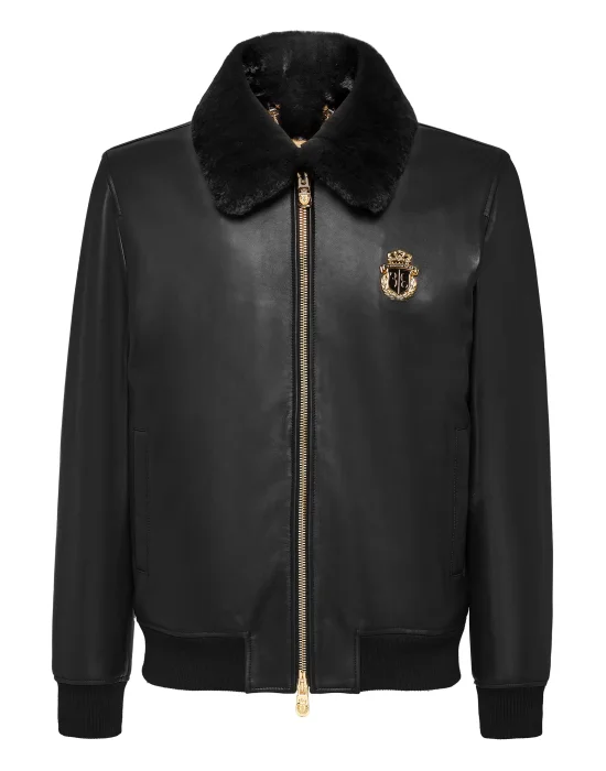 Leather Bomber with Real Fur