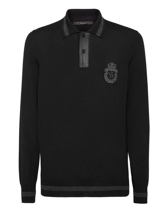 Cashmere & Silk Pullover Polo-Neck LS with Elaphe Inserts