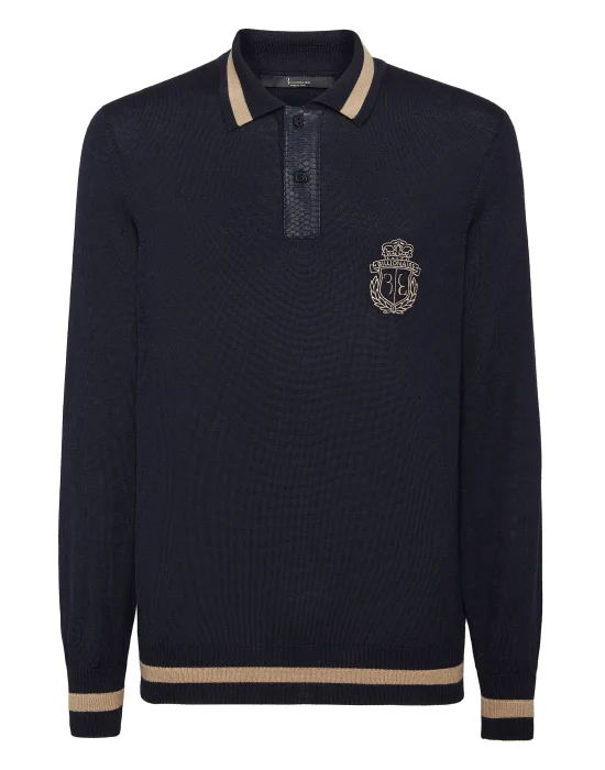 Cashmere & Silk Pullover Polo-Neck LS with Elaphe Inserts