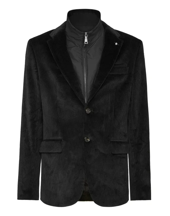 Zip Neck Velvet Blazer
