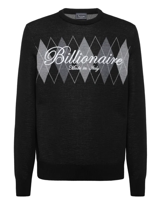 Embroidered Cotton Cashmere Round Neck Pullover Diamonds