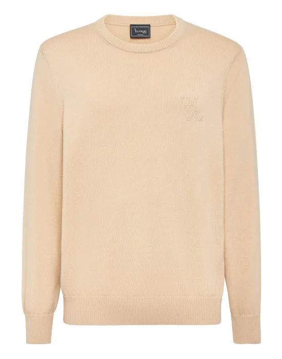 Embroidered Cotton Cashmere Round Neck Pullover