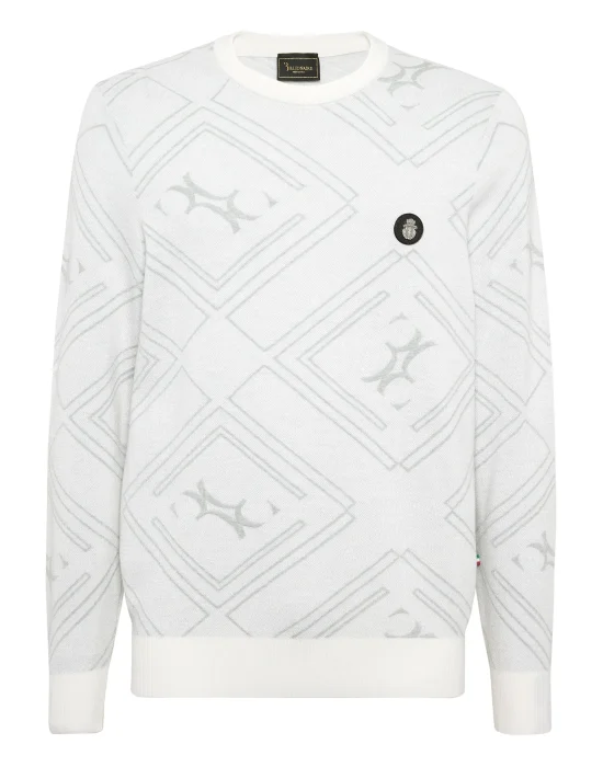 Wool Silk Round Neck Pullover Jacquard