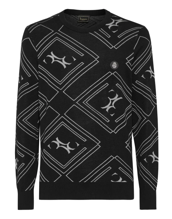 Wool Silk Round Neck Pullover Jacquard