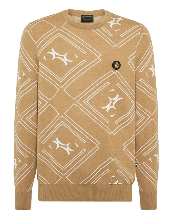 Wool Silk Round Neck Pullover Jacquard