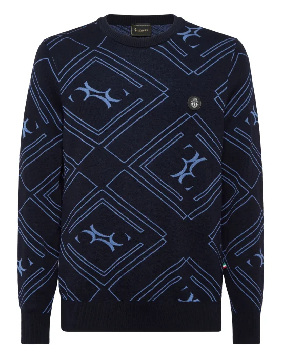 Wool Silk Round Neck Pullover Jacquard