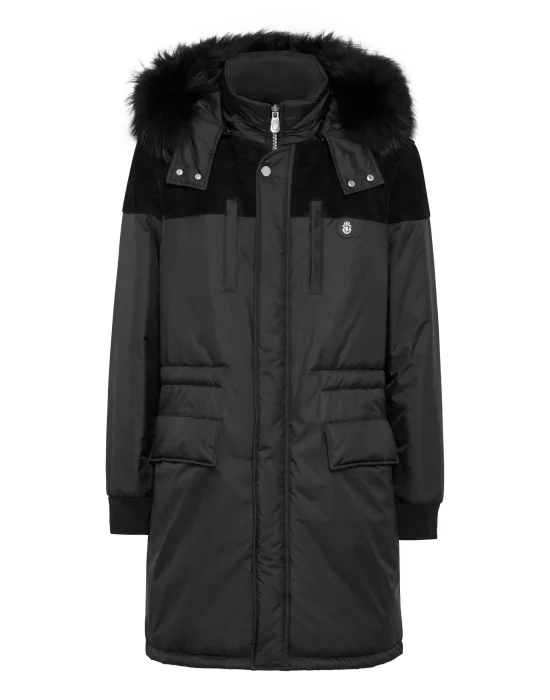 Parka Down Jacket with Leather Inserts
