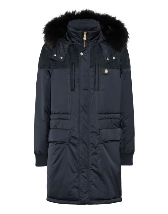 Parka Down Jacket with Leather Inserts