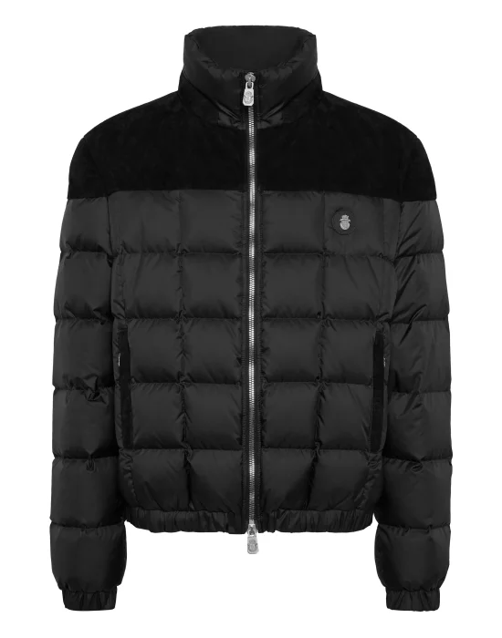 Puffer Down Jacket with Leather Inserts