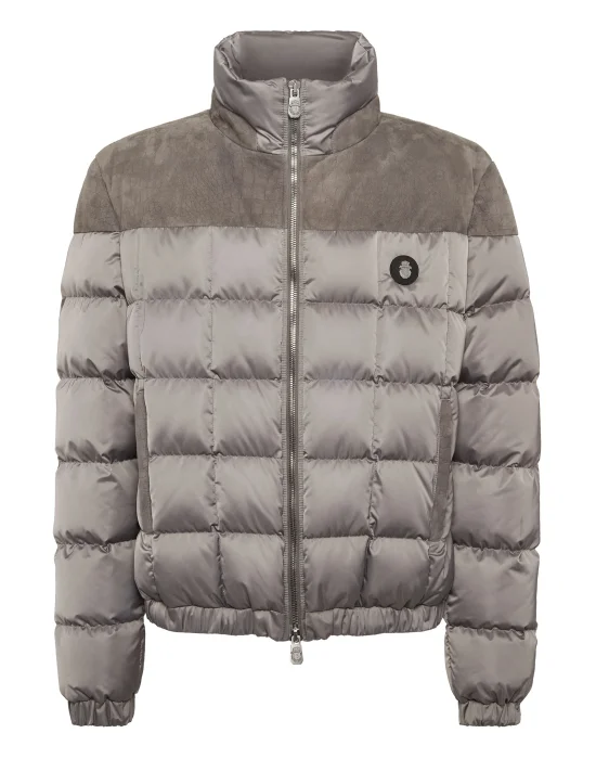 Puffer Down Jacket with Leather Inserts