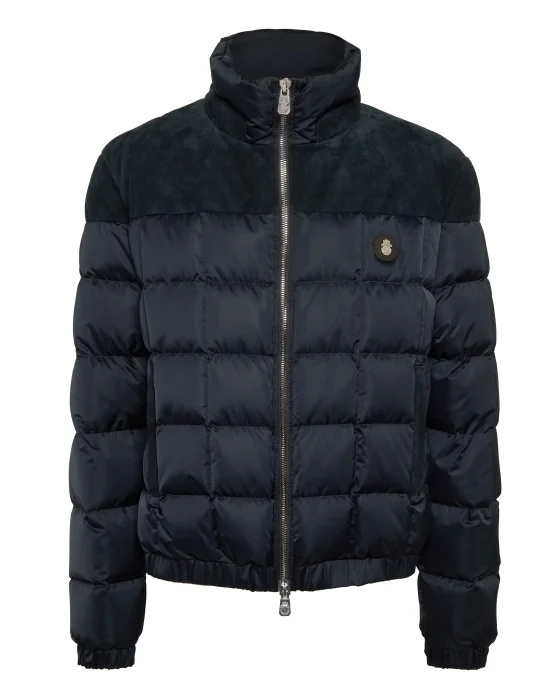 Puffer Down Jacket with Leather Inserts