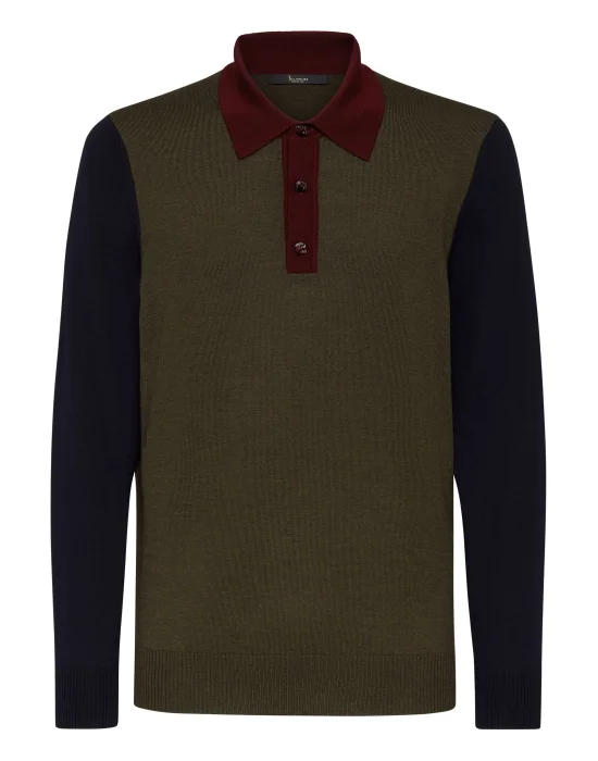 Merino wool Pullover Polo-Neck LS Color Block