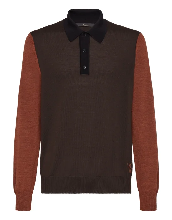 Merino wool Pullover Polo-Neck LS Color Block