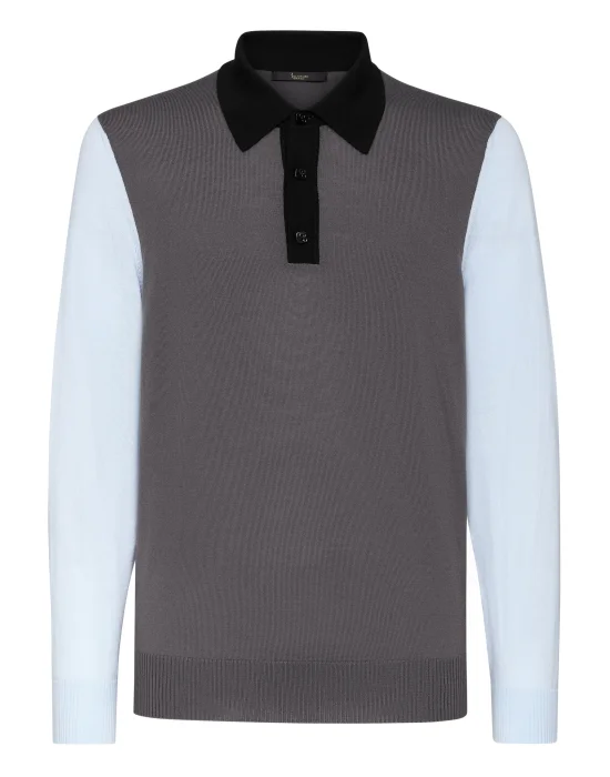 Merino wool Pullover Polo-Neck LS Color Block