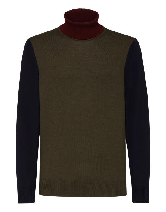 Merino wool Turtle Neck LS Color Block
