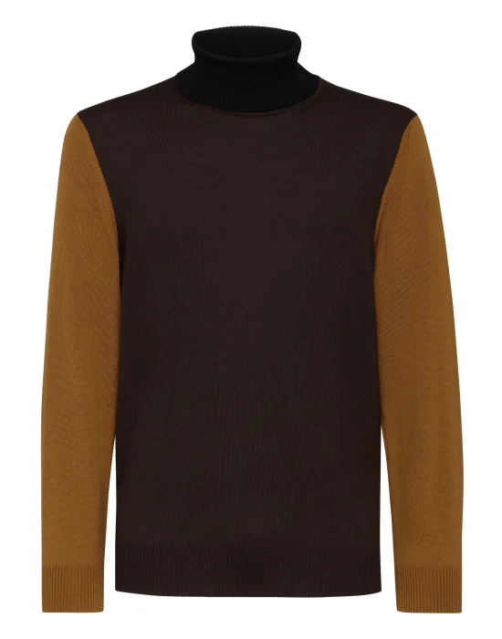 Merino wool Turtle Neck LS Color Block