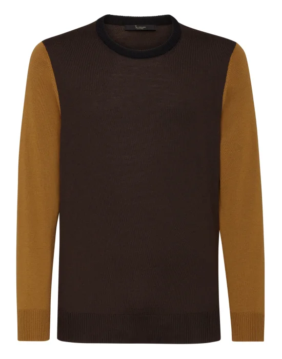 Merino wool Pullover Round Neck LS Color Block