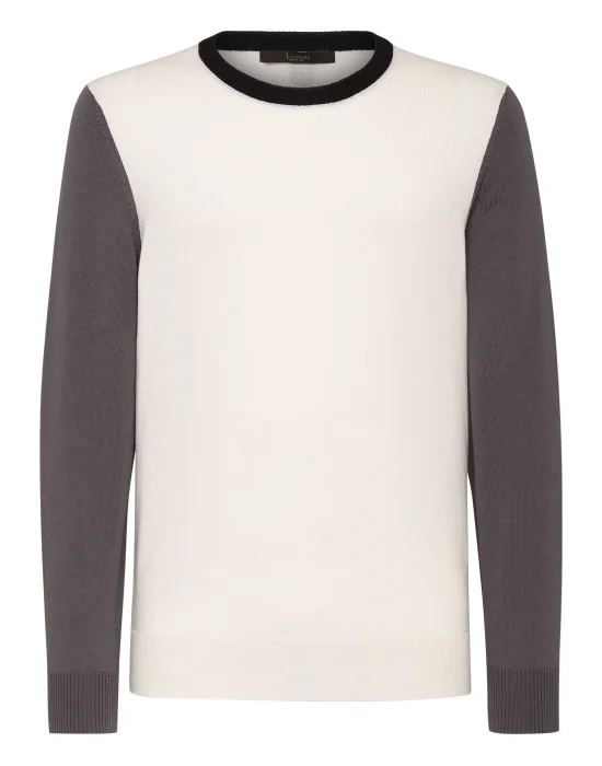 Merino wool Pullover Round Neck LS Color Block