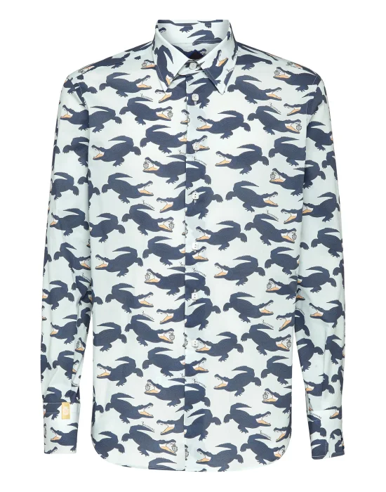 Shirt Silver Cut LS All over print Crocodile