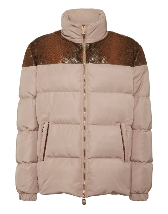 Nylon Down Jacket With Python Inserts