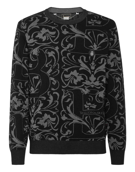 Wool Silk Round Neck Pullover Jacquard
