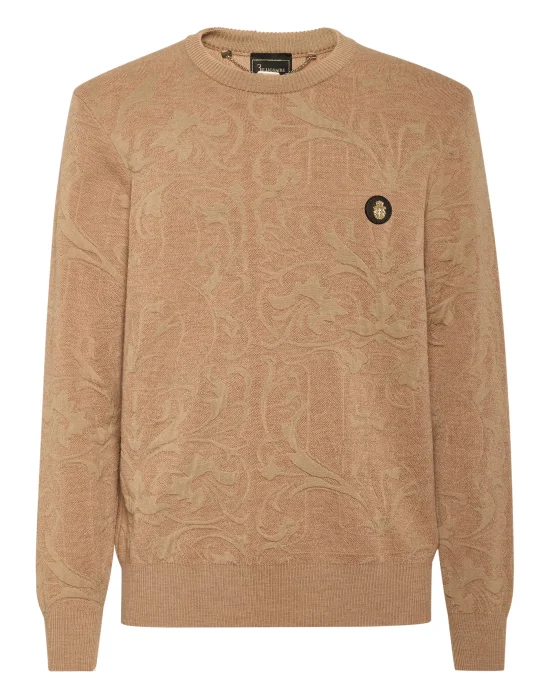 Wool Silk Round Neck Pullover Jacquard