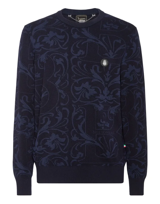 Wool Silk Round Neck Pullover Jacquard