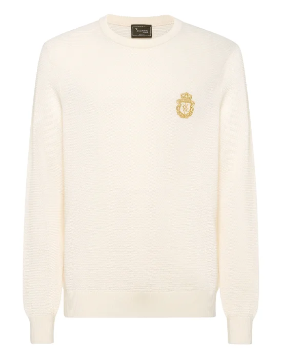 Embroidered Wool Silk Round Neck Pullover