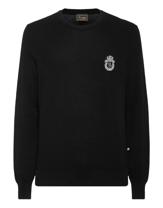Embroidered Wool Silk Round Neck Pullover
