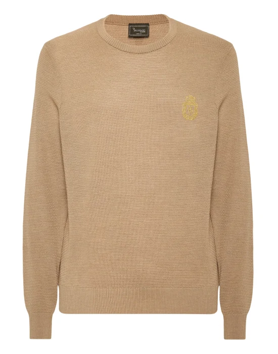Embroidered Wool Silk Round Neck Pullover