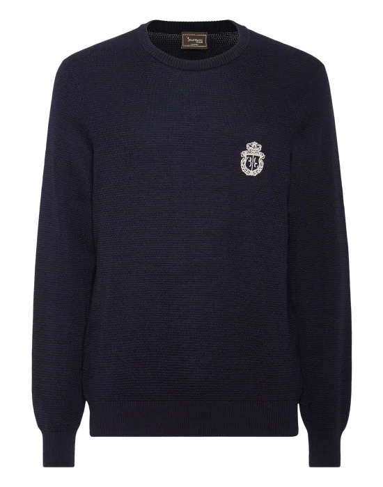 Embroidered Wool Silk Round Neck Pullover