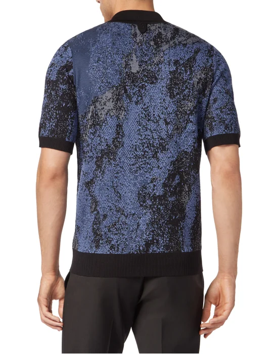 Jacquard Cotton Wool Zipped Polo Shirt