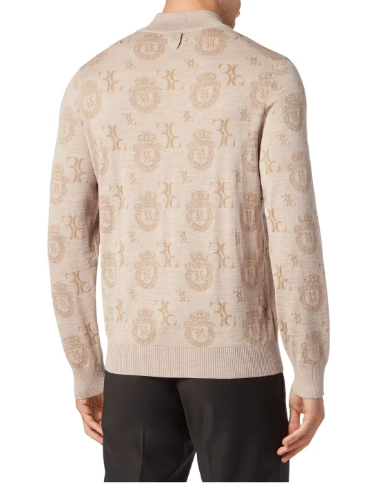 Wool Silk Jacquard Zip Mock Pullover